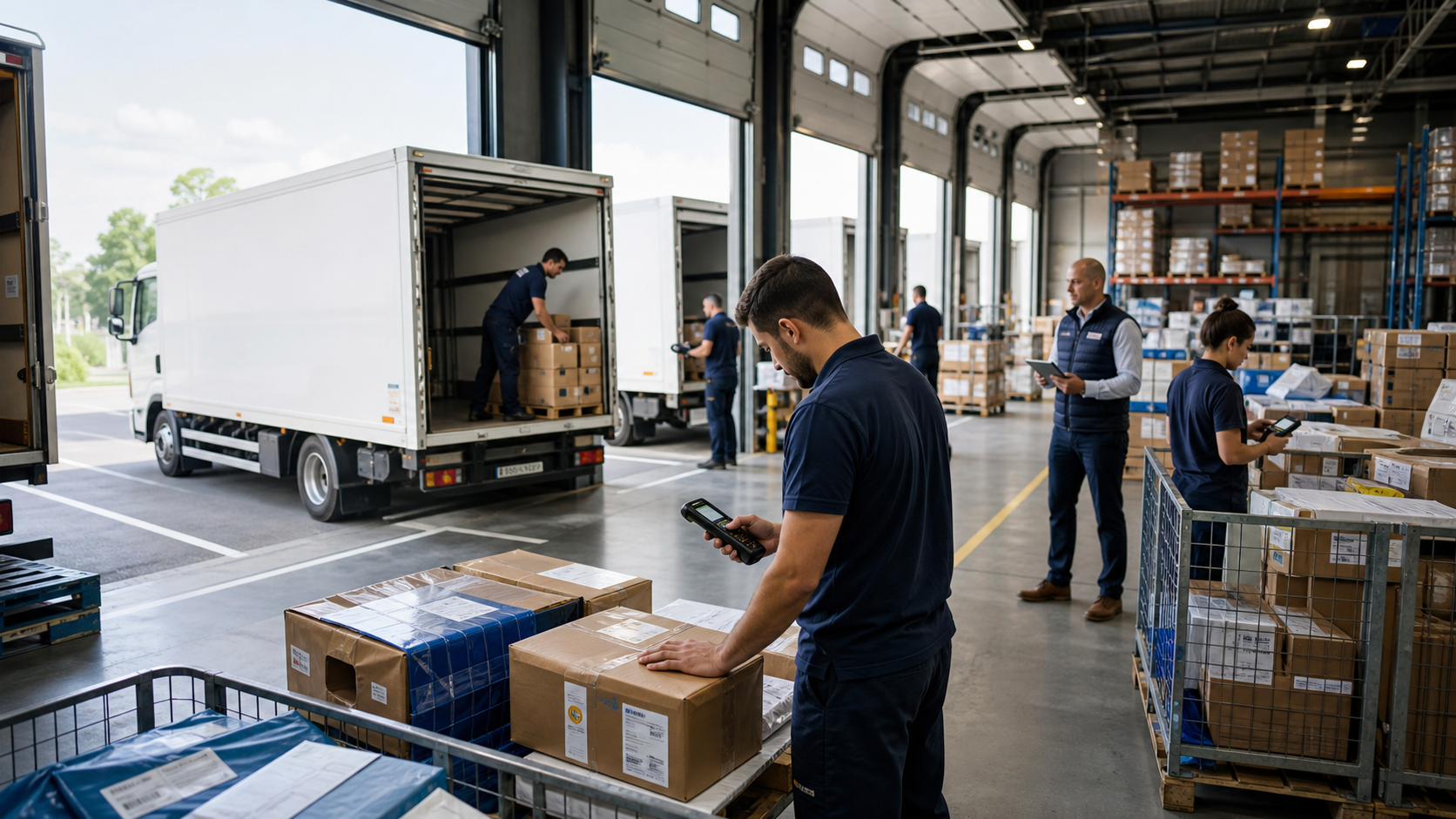 Quai de messagerie, chargement camions et scan PDA pour Win@Messagerie